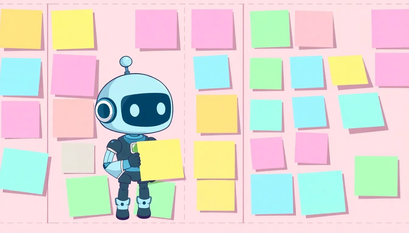 AIがカンバンボードを整理するかわいいイラスト